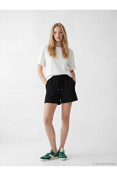 LC Waikiki Black elastic waist soft touch women's shorts
