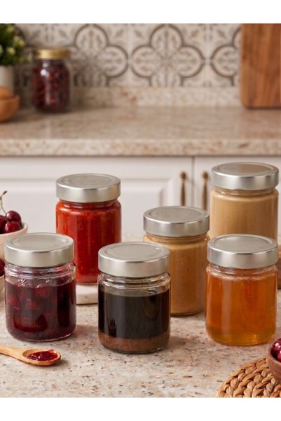 Milea 2 Pcs Silver Color Deep with Lid Transparent Jam Sauce Canned Peanut Butter Tahini Molasses Glass Jar 255 ml