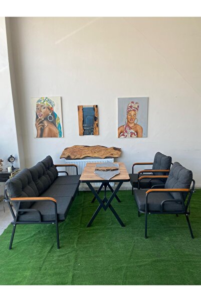 Mesgarden 3+1+1+X MASA ANTRASİT DÜZ MİNDERLİ BAHÇE VE BALKON MOBİLYASI