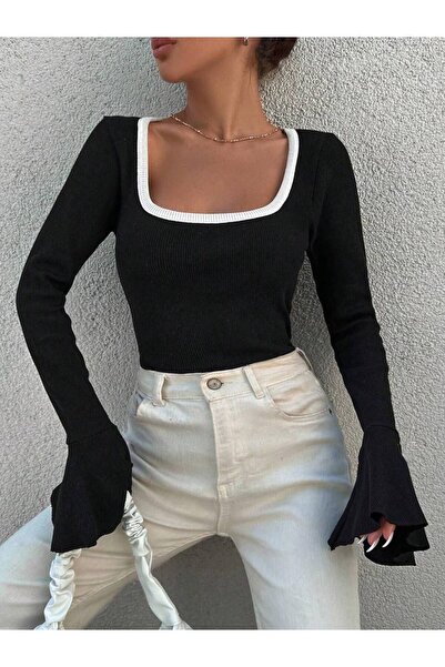 avolla tr Square Neck Garni Detail Spanish Sleeve Blouse