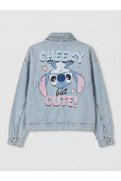 LC Waikiki Stitch Baskılı Kız Çocuk Jean Ceket
