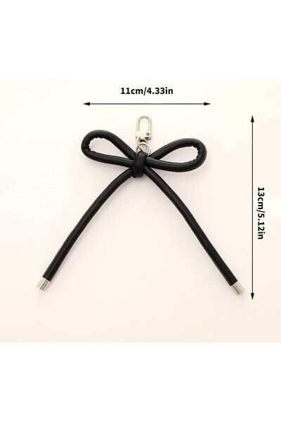 Global Dünya Gümrük Y2K Korean Style Pu Leather Bow Keychain Vintage Grunge Bag Ornament Accessory Black