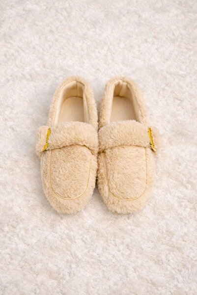FİORE WOMEN Light Mink Plush Buckle Detailed Women's Home Ballerina Shoes