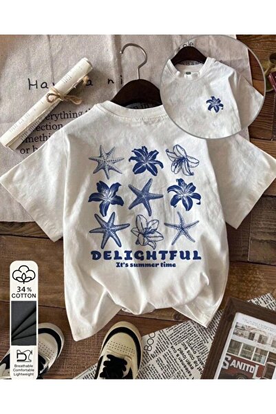 LELVANİ Women's Its Summer Time Printed T-Shirt with Sea Star Design White