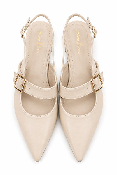 Noliva Pantofi de damă bej cu cataramă și toc scurt – Slingback elegant cu vâ...