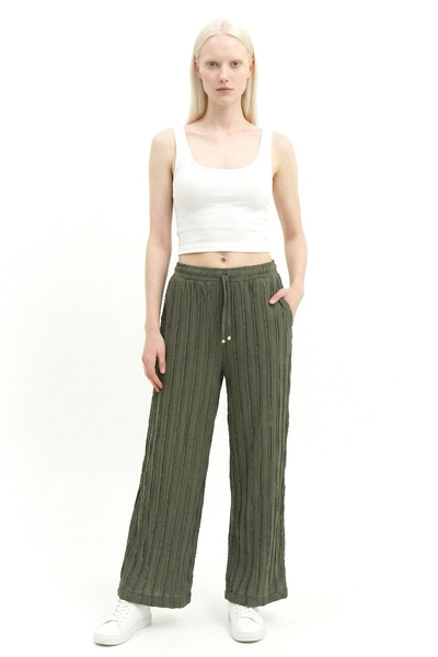 No Matter What Textured Wide-Legged Pants with Lace Detail