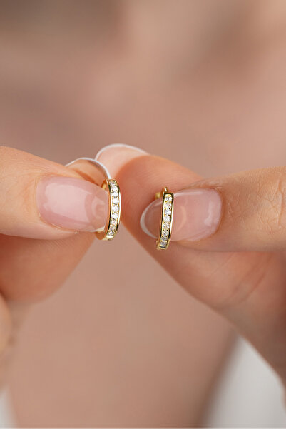 Silvano Jewelry 925 Ayar Gümüş Altın Kaplama Zirkon Taşlı Halka Küpe