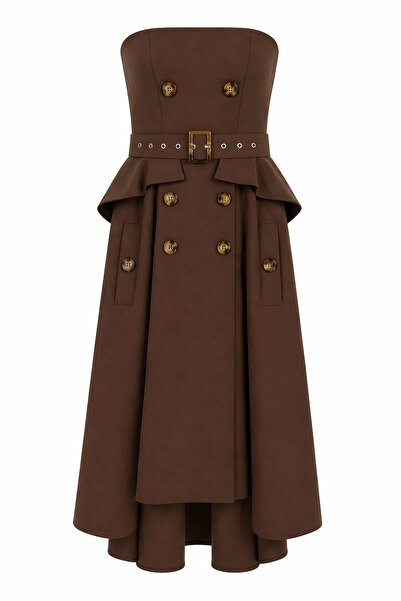 HAZELANNA Καφέ μίντι φόρεμα με ζώνη και χωρίς τιράντες