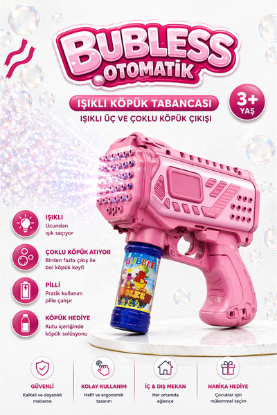 YILDIRIM OYUNCAK Işıklı Sesli Solisyonlu Köpük Tabancası 18 Cm Çoklu Baloncuk...