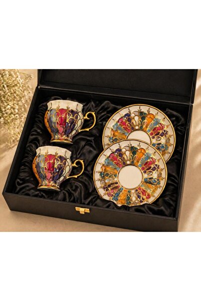 R-EYLA R’EYLA Imperial Mosaic 2’li Türk Kahvesi Fincan Seti – El Boyaması & A...