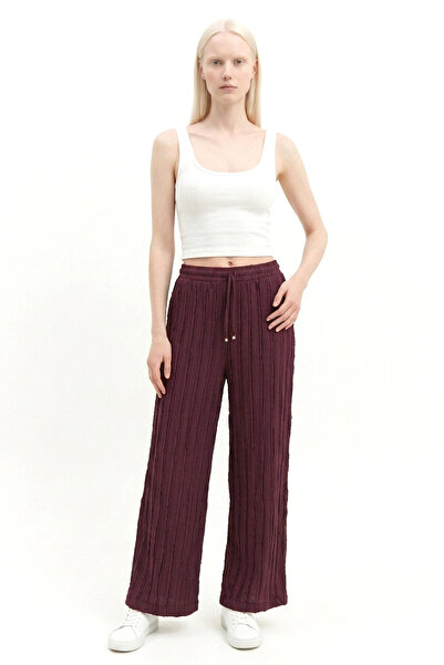 No Matter What Textured Wide-Legged Pants with Lace Detail