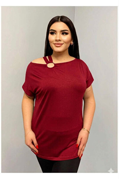 LAVRE Women's Black Loose Fit Off Shoulder Ring Detail Short Sleeve T-Shirt B...