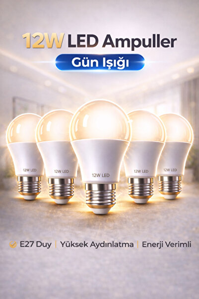 Edison 5 Adet 12W Gün Işığı LED Ampul E27 Duy – Yüksek Aydınlatma Enerji Veri...