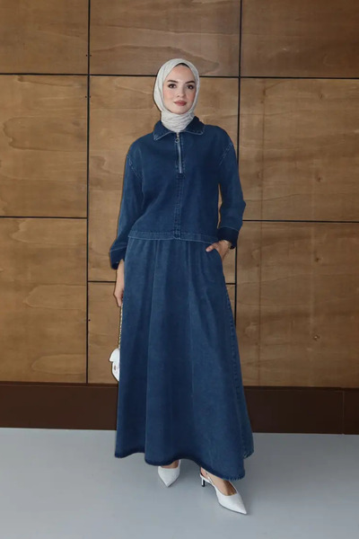 MİSSKAYLE Σετ δύο τεμαχίων με φούστα |   Τζιν τοπ με φερμουάρ & μακριά φούστα