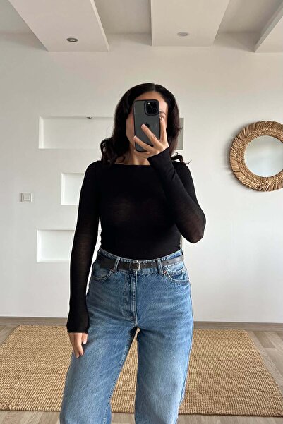 butikhola Black Transparent Cashmere Textured Blouse
