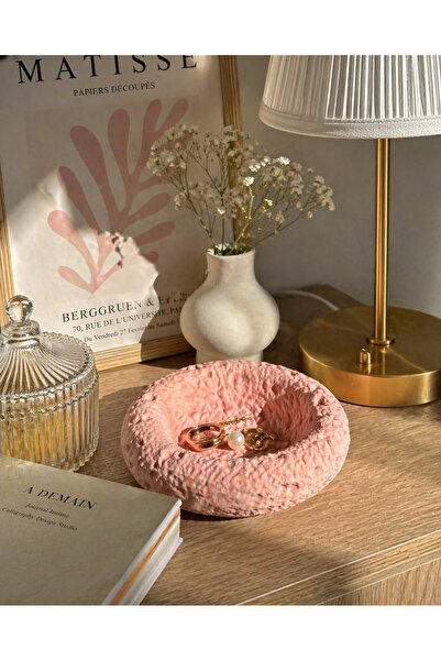 Homesinti Pembe Ay dokulu El Yapımı Dekoratif Takı Kasesi 12 cm Hediyelik Kase