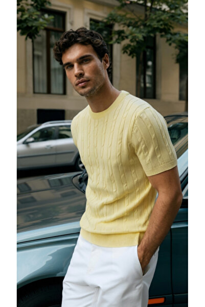 oniks store Men's Knitted Pattern Crew Neck Knitwear T-Shirt - 100% Cotton Ac...