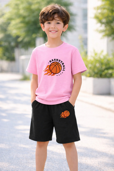 VODEXA Set tricou și pantaloni scurți pentru băieți, 100% bumbac, de vară, co...