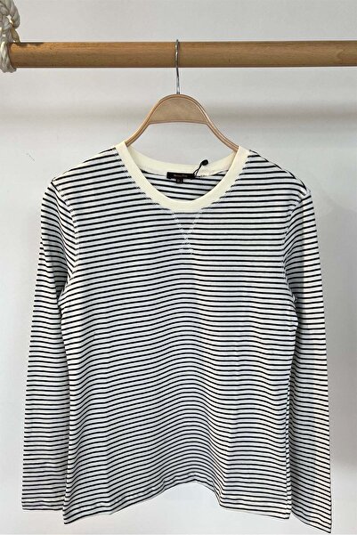 butikhola Ecru Black Striped Sweatshirt
