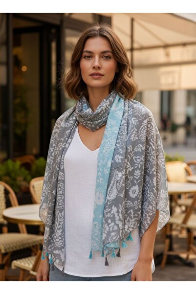 sumoda Γυναικείο καλοκαιρινό σάλι με λεπτομέρειες και φούντες