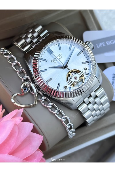 Ferrucci Automatic Battery-Free Silver Color Steel Cord, White Dial Women Wri...