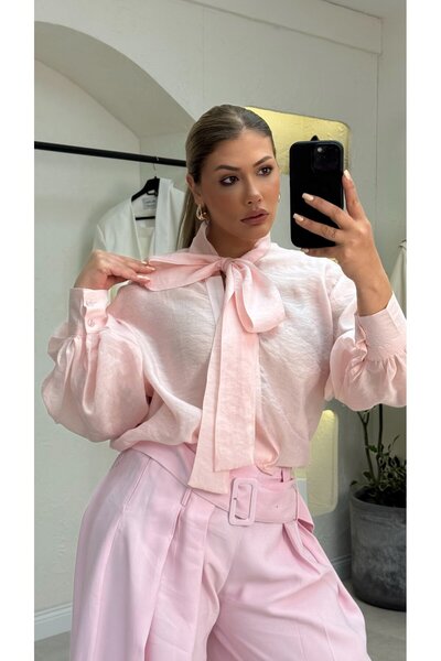 liya butik Pembe Balon Kol Gömlek