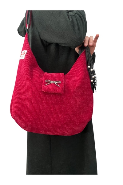 GÜLHOBY Corduroy Fabric Bag Cherry Color Beaded Bag Crossbody Women's Bag