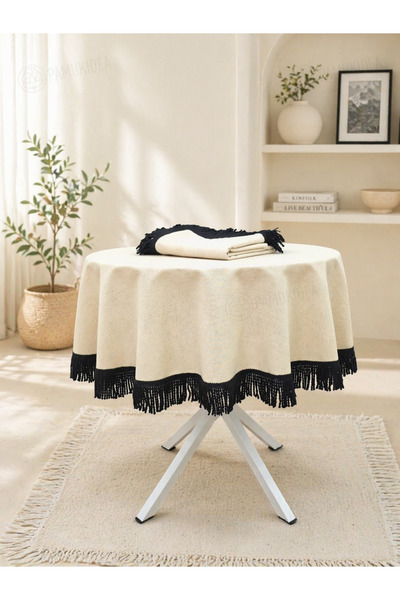 pamukidea Μαύρο στρογγυλό τραπεζομάντιλο από 100% βαμβακερό ύφασμα Buldan με ...