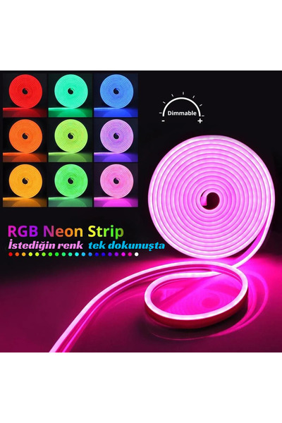 Yellowtech RGB Neon LED Şerit 5 Metre Sese Müziğe Duyarlı Kumandalı Çok Renkli Esnek Dekoratif Led