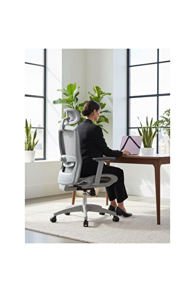 Mobplayers Scaun de birou ergonomic Ergotrend FXC, Respecta Normele de Siguranta in Munca BHP Standards, Suport Lombar Reglabil, Cotiere 3D, Gri