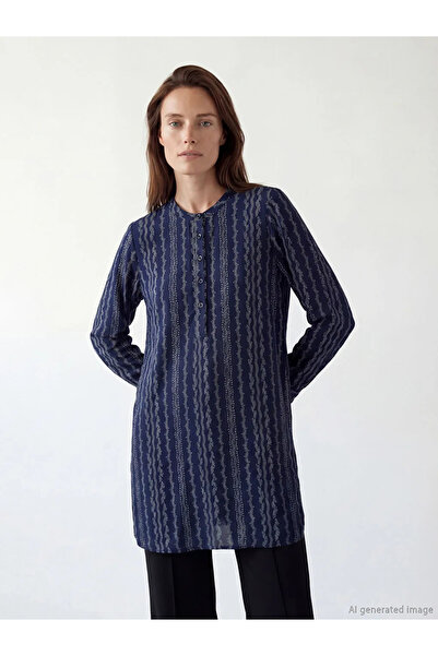 LC Waikiki Γυναικείο τουνίκ με μοτίβο με γιακά δικαστή σε μπλε ναυτικό χρώμα