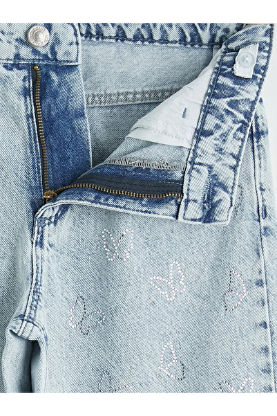 LC Waikiki Μπλε τζιν παντελόνι για κορίτσια με φαρδιά μπατζάκια και σχέδιο πε...