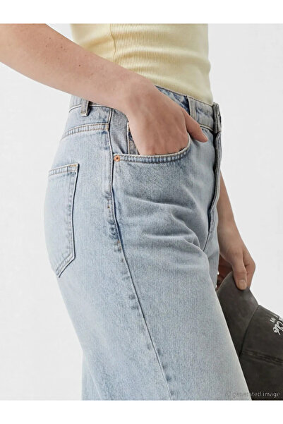 LC Waikiki Μπλε ψηλόμεσο γυναικείο τζιν παντελόνι με φαρδιά μπατζάκια