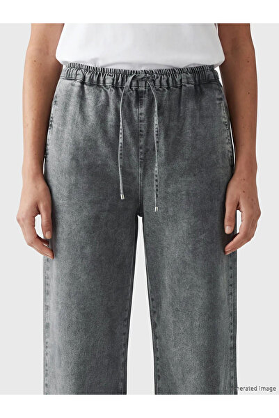 LC Waikiki Γυναικείο τζιν παντελόνι ανθρακί με ελαστική μέση και φαρδιά μπατζ...