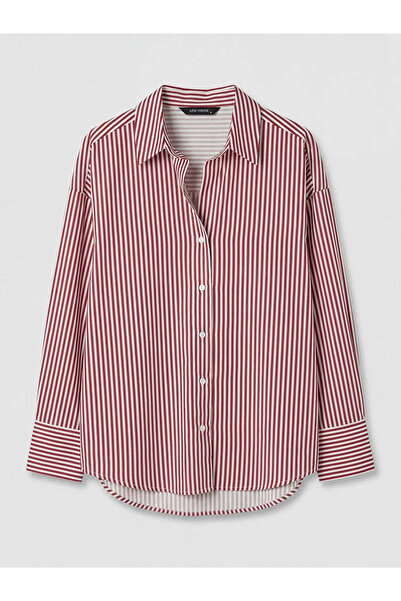 LC Waikiki Γυναικείο πουκάμισο από ποπλίνα σε χρώμα δαμασκηνί, ριγέ και overs...