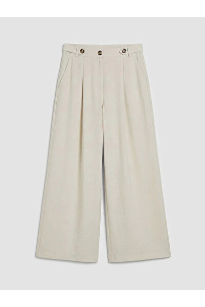 LC Waikiki Μπεζ γυναικείο παντελόνι από ύφασμα με πλισέ, σε χαλαρή γραμμή