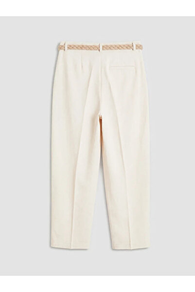 LC Waikiki Μπεζ γυναικείο παντελόνι με ζώνη στη μέση, κομμένο σε καρότο και π...