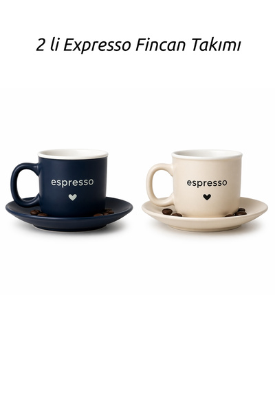 Meturas 2’li Espresso Fincan Takımı – Porselen Kahve Fincanı ve Tabak Seti