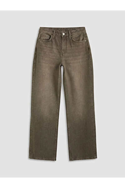 LC Waikiki Γυναικείο τζιν παντελόνι χακί με φαρδιά μπατζάκια