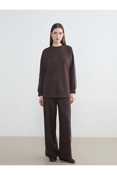 LC Waikiki Καφέ Γυναικείο Φούτερ Τουνίκ με λαιμόκοψη ποδηλάτου σε μεγάλο μέγεθος