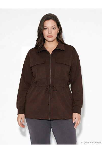 LC Waikiki Καφέ γυναικείο φούτερ με φερμουάρ και υπέροχη αίσθηση στην αφή