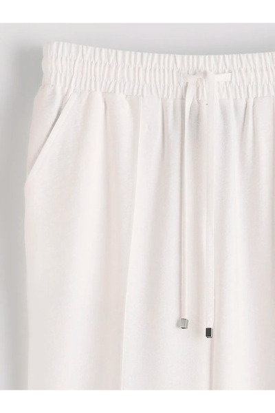 LC Waikiki Ecru Γυναικείο Παντελόνι με Ελαστική Μέση Φαρδύ Πόδι