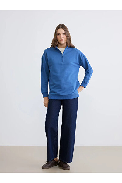 LC Waikiki Μπλε ψηλός λαιμός Γυναικείο Φούτερ Τούνικ