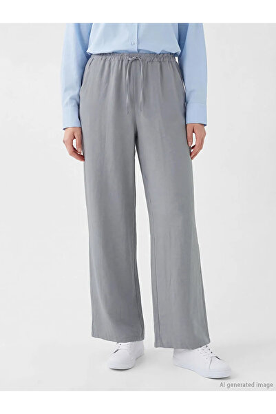 LC Waikiki Γκρι γυναικείο παντελόνι με ελαστική μέση και φαρδύ πόδι
