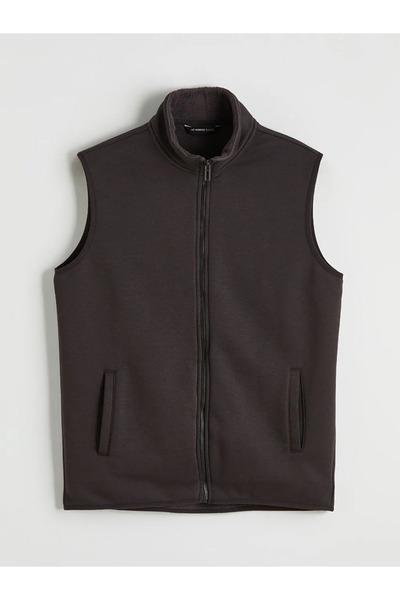 LC Waikiki Ανδρικό φλις γιλέκο ανθρακί με όρθιο γιακά και φερμουάρ