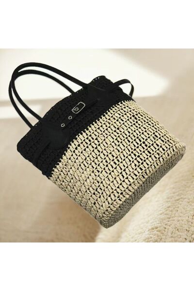 sumoda Γυναικεία εισαγόμενη ψάθινη δερμάτινη τσάντα με χερούλια