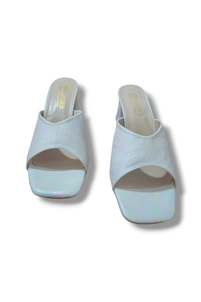 BARONES SHOES Women's Shiny Leather Thick-Heeled Slippers