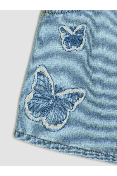 LC Waikiki Μπλε κεντημένη κοριτσίστικη τζιν φούστα-σορτς