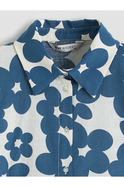 LC Waikiki Γυναικείο πουκάμισο με μπλε σχέδια σε μεγάλο μέγεθος