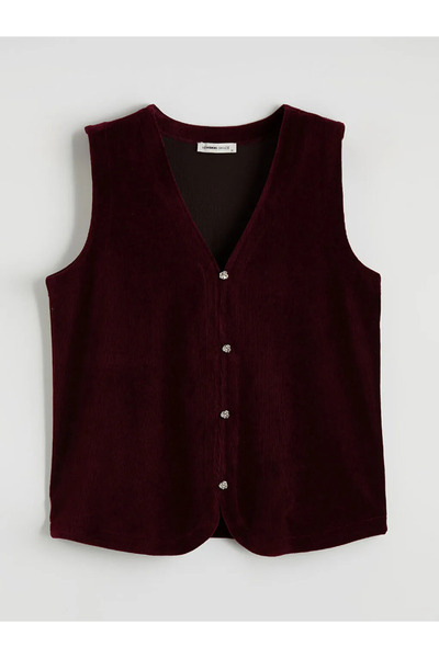 LC Waikiki Γυναικείο βελούδινο γιλέκο μπορντό με λαιμόκοψη V